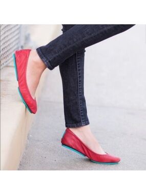 Tieks By Gavrieli Women's Pink  Ballet Flats with Teal Accent Sole Size 7